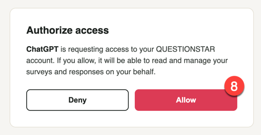 QUESTIONSTAR Authorize access dialog with the Deny and Allow buttons