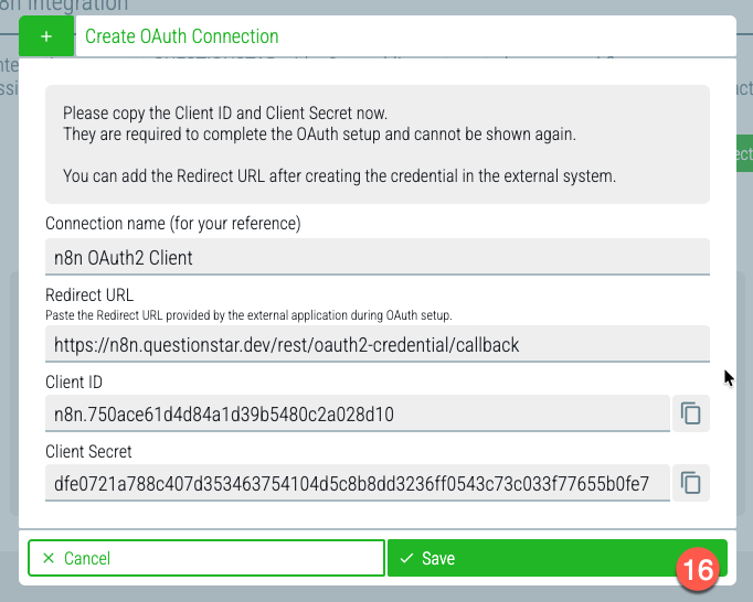 Saving the credentials in QUESTIONSTAR