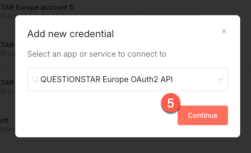 Selecting QUESTIONSTAR Europe OAuth2 API