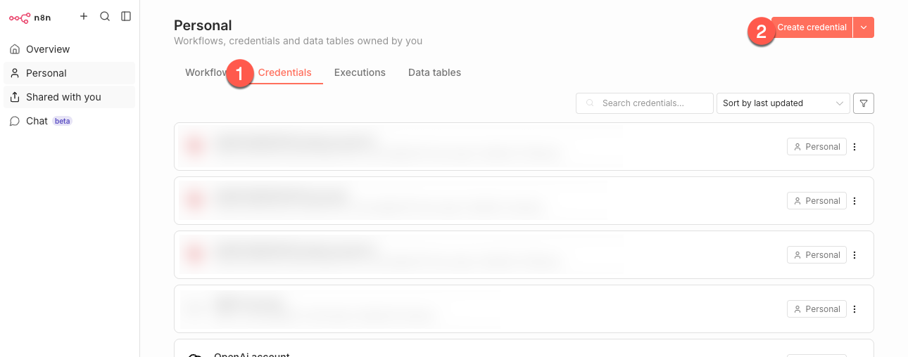 n8n Credentials tab