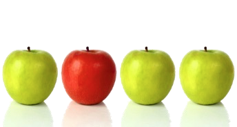A red apple among green apples