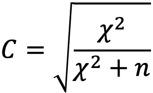 C = square root of χ² divided by (χ² + n)