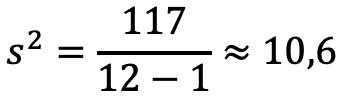 s² = 117 / (12 − 1) ≈ 10.6