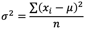 σ² = ∑(xᵢ − μ)² / n