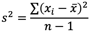s² = ∑(xᵢ − x̄)² / (n − 1)