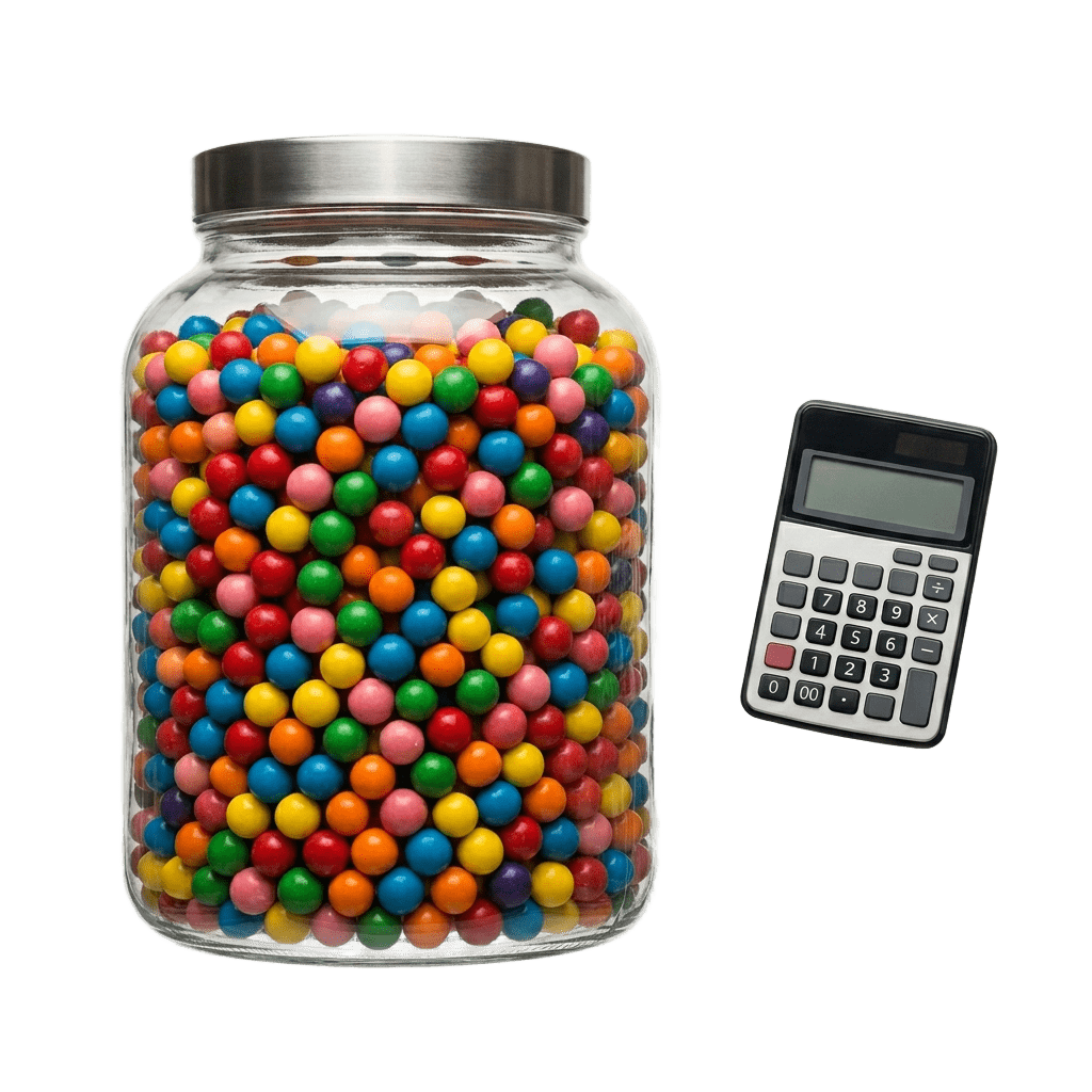 A jar full of candy and a calculator — estimating large numbers is impossible