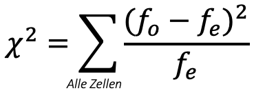 χ² = Σ over all cells (f_o − f_e)² / f_e