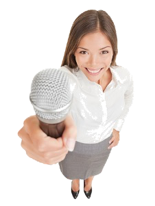 Interviewer with microphone
