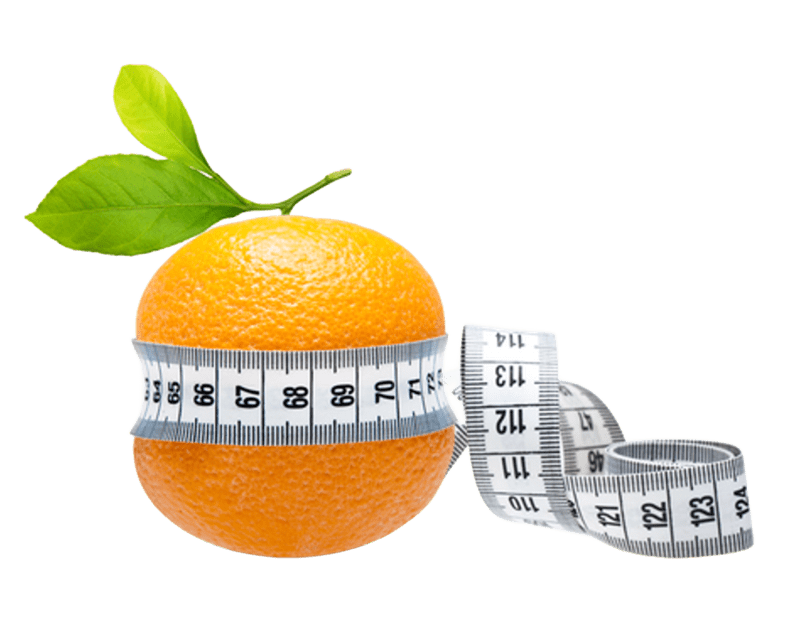 An orange wrapped by a tape measure — an image of measurement.