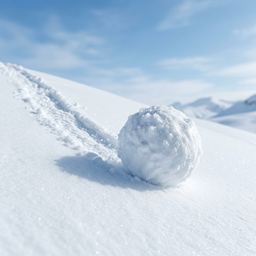 Snowball rolling down a slope and growing bigger